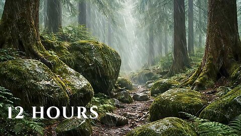 12H Heavy Forest Rain • Deep, Steady Rainfall in a Mossy Woodland