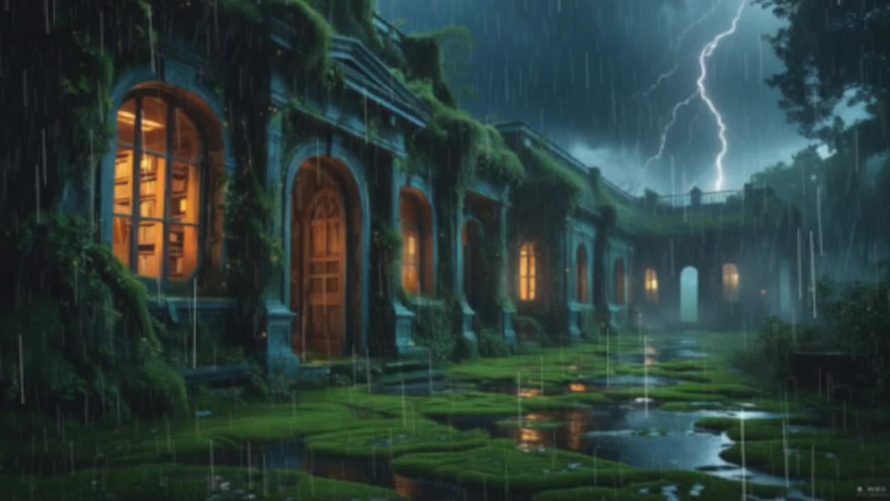 Rainy Forest Library Ambience | Abandoned Books, Thunder & Rain Sounds for Relaxation, Study, Sleep