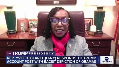 Rep. Yvette Clark reacts to Trump account post with racist depiction of Obamas