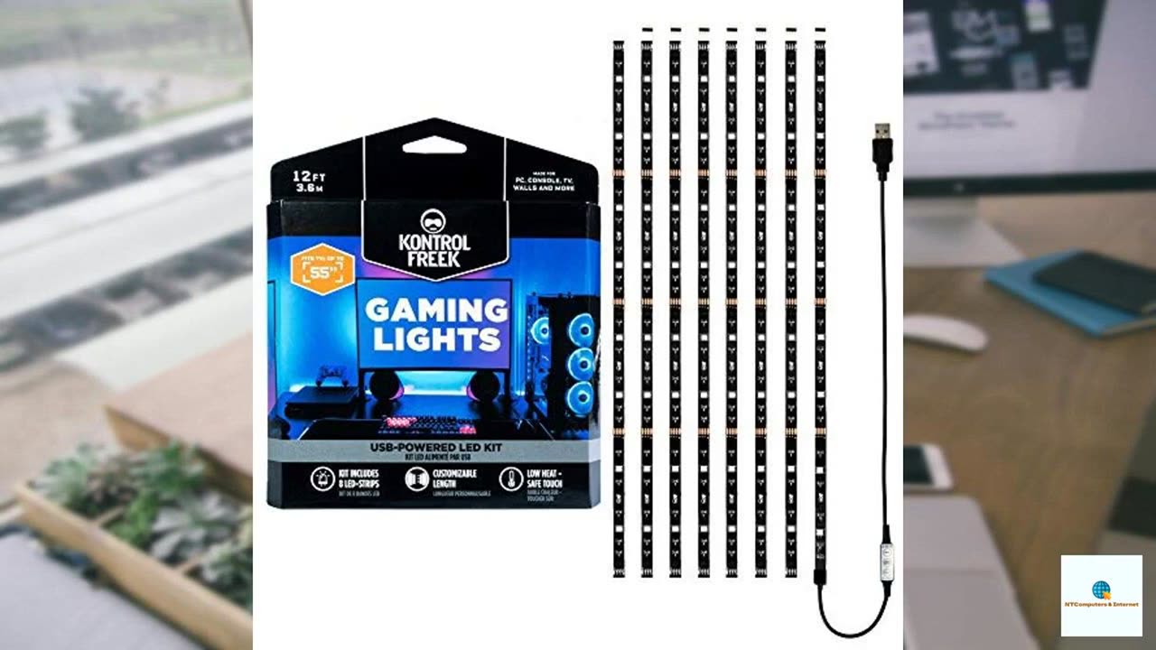KontrolFreek Gaming Lights: LED Strip Lights, USB Powered with Controller, 3M Adhesive for