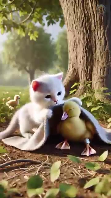 A disabled duckling helps his cat friend 🐥 #DuckRescue #CuteAnimals