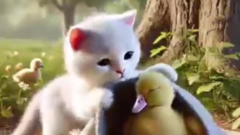 A disabled duckling helps his cat friend 🐥 #DuckRescue #CuteAnimals