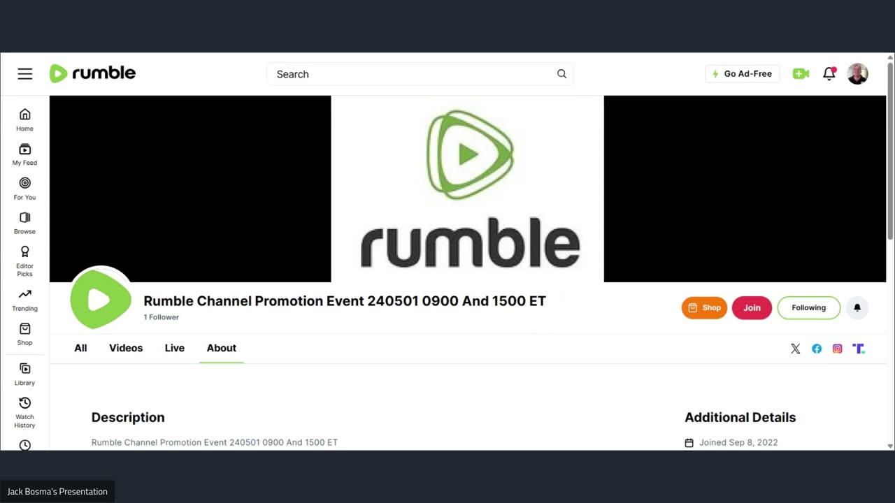 Rumble Channel Promotion MegEvent 250501 0900 To 1500 ET