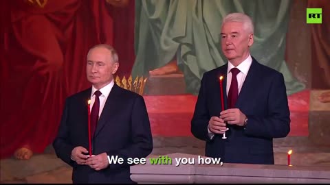 Putin attend's Easter service at Moscow's Cathedral of Christ the Savior.