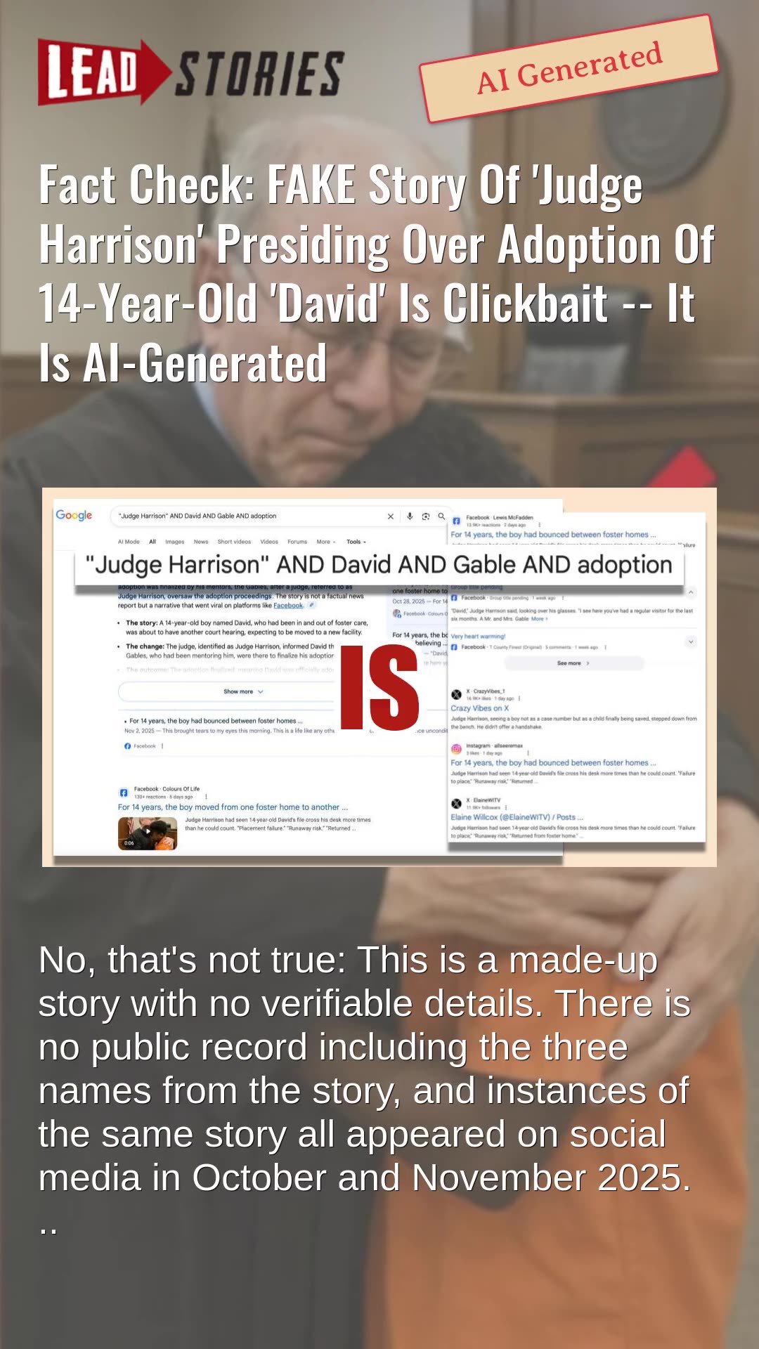 Fact Check: FAKE Story Of Judge Harrison Presiding Over Adoption Of 14-Year-Old David -- Clickbait