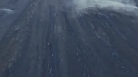 Volcanic rock falling in full speed amazing drone video