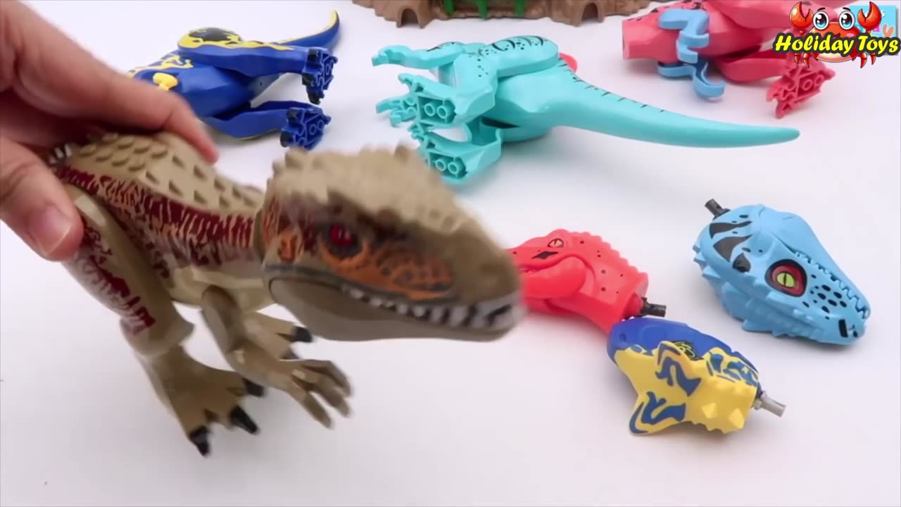 Red Dino Robot Destroys Sand Stacked in Front of the House