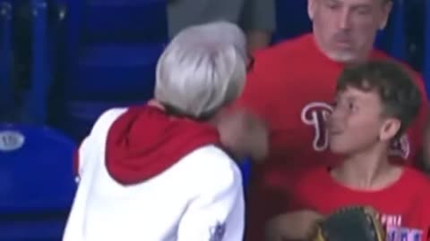 Dad was able to get a HR ball for his son but a Karen in the section was not gonna let him keep it