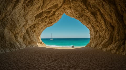 Stunning Sea Cave View – Breathtaking Nature Background 🌊🪨 خلفية ساحرة من كهف يطل على البحر