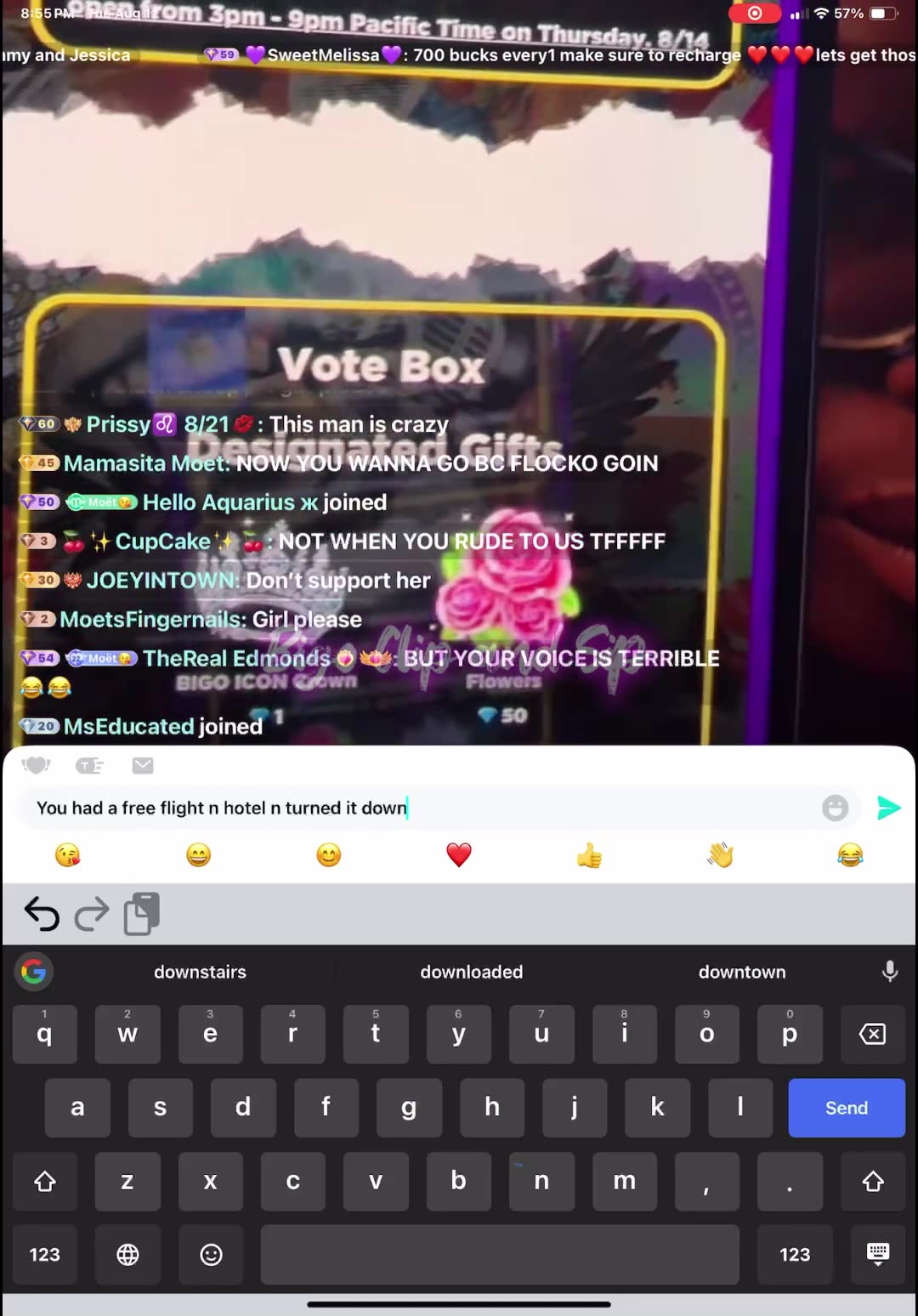 Moet declined expenses paid 2 Columbia-wants supporters 2 gift her there 8/12/25 #bigoclipandsip