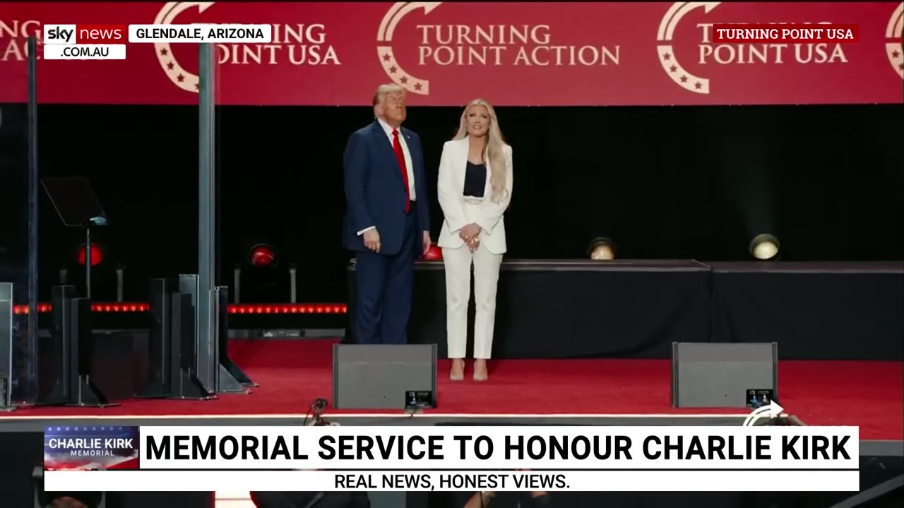 Charlie Kirk memorial service ends with touching embrace between Donald Trump and Erika Kirk