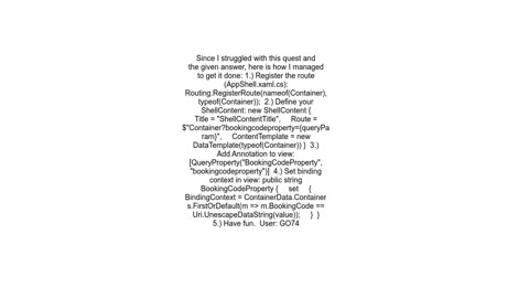 How do I add a route query parameter to a ShellContent item in a Xamarin Forms app