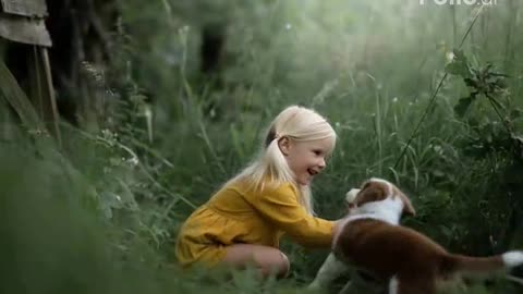 Girl and puppy