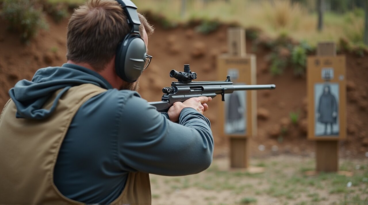 Man With a BSR Gun Shooting in a Shooting range
