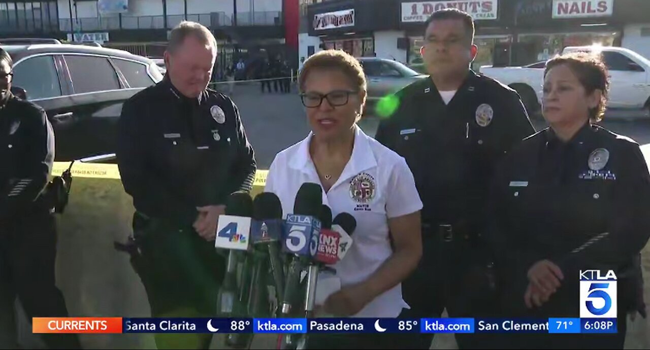 Mayor Karen Bass and LAPD Officials Press Conference After Gunfire Erupted in South Los Angeles