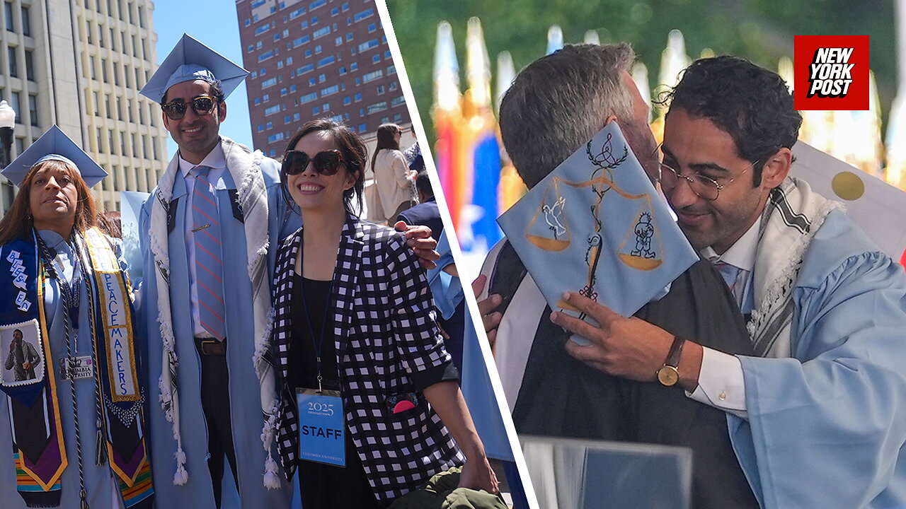 Palestinian Columbia University protester Mohsen Mahdaw graduates after being released from ICE