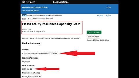 UK Governments - 'Mass Fatality' Contracts - August 2025 🔗 Below