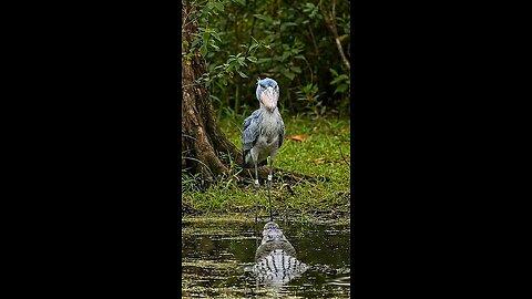 Swamp Tension: Shoebill and Crocodile Face Off #shorts #wildlife