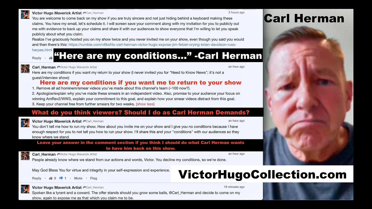 Jim Fetzer Brian Davidson Shill Carl Herman Sets Censorship Conditions For Victor Hugo Then Cowers