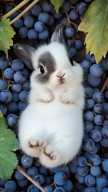 Cute Bunny Relaxing on Grapes | Adorable Moment