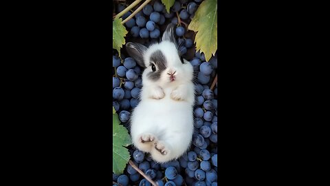 Cute Bunny Relaxing on Grapes | Adorable Moment