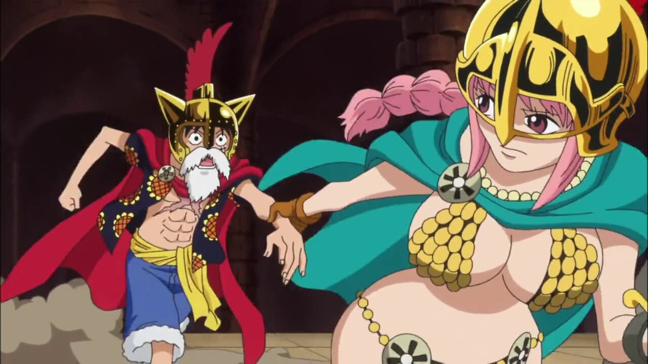 One Piece - Rebecca dragging Luffy away