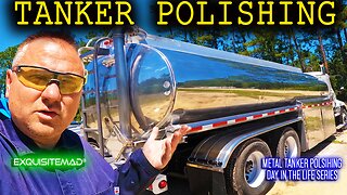 Polishing a Bare Metal Aluminum Bobtail Tanker Big Rig Semi Truck