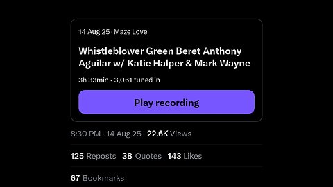 WHISTLE BLOWER GREEN BERET ANTHONY AGUILERA ON X SPACES TALKING ABOUT THE GENOCIDE IN GAZA
