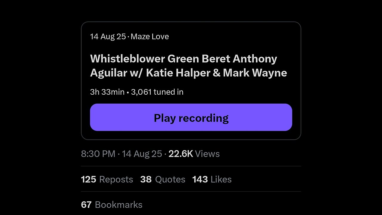WHISTLE BLOWER GREEN BERET ANTHONY AGUILERA ON X SPACES TALKING ABOUT THE GENOCIDE IN GAZA