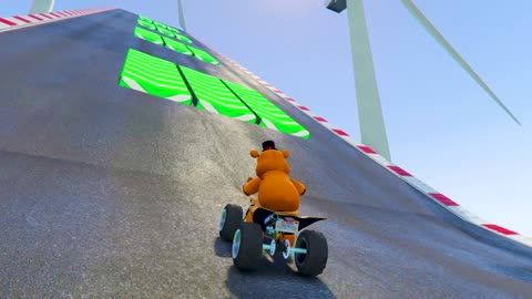 RAINBOW SPIDER MAN! on Motorcycle in Spiral Bridge - 1080