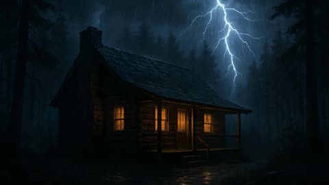 Real Thunderstorm at Night in a Cabin - over 1 hour of Rain , Thunder & Lighting Sounds