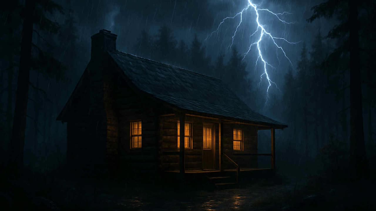 Real Thunderstorm at Night in a Cabin - over 1 hour of Rain , Thunder & Lighting Sounds