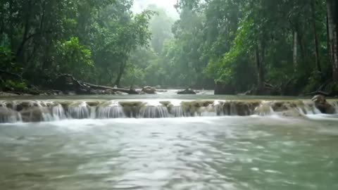 Gentle Rain on a Lush Jungle River