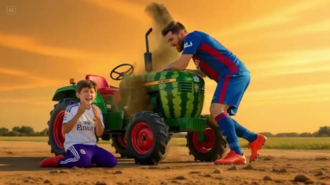 Cristiano Ronaldo vs. Lionel Messi: Epic Tractor Battle! 🍉⚽#ronaldo #messi