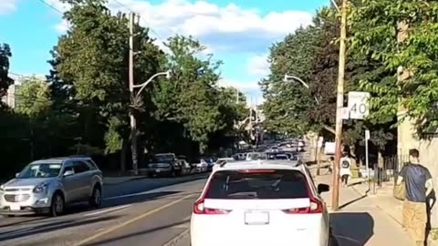 Dashcam Block bike lane cyclist Harbord St Toronto Canada