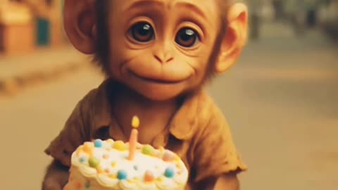 A baby monkey enjoy birthday