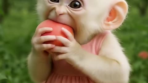 Cute Monkey Eating 🍑