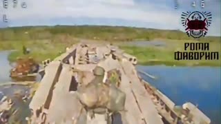 Russians Struggle to Cross Makeshit Bridge