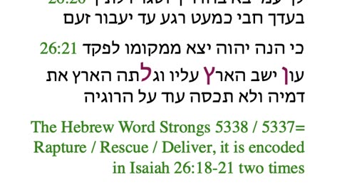 The Hebrew Word for Rapture is encoded in Isaiah 26 twice -