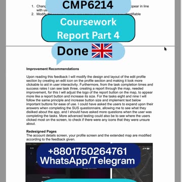 Student Work (Report) |CMP6214 Part 4 Mobile App Usability Testing Reel| Birmingham City University