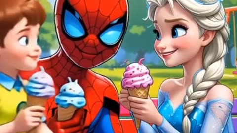 Spider-Man & Elsa’s Ice Cream MELTDOWN! 🍦😂 Who Made the Bigger Mess #aianimationShorts
