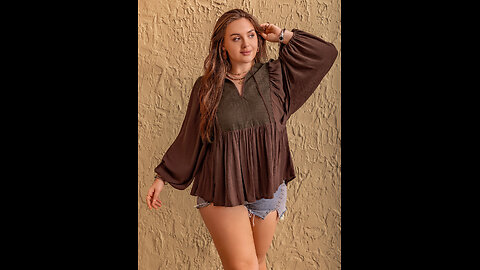 Curvy+ Glam Viscose Tie-Front Blouse with Voluminous Sleeves🤎