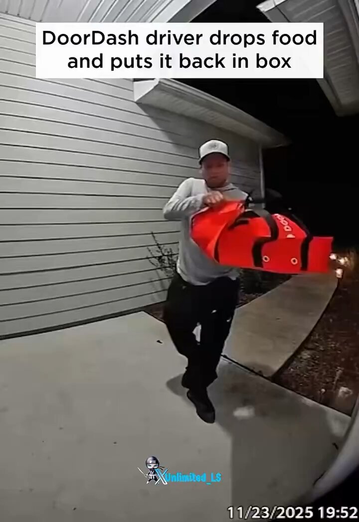 Delivery man moves funny with chicken wings 😂😂😂