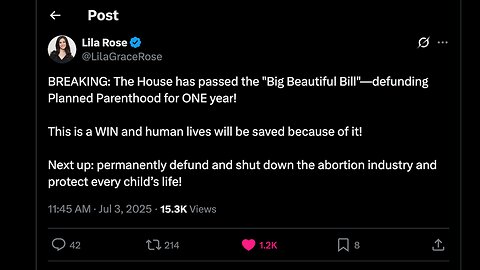 Lila Rose reacts to the passage of the Big Beautiful Bill