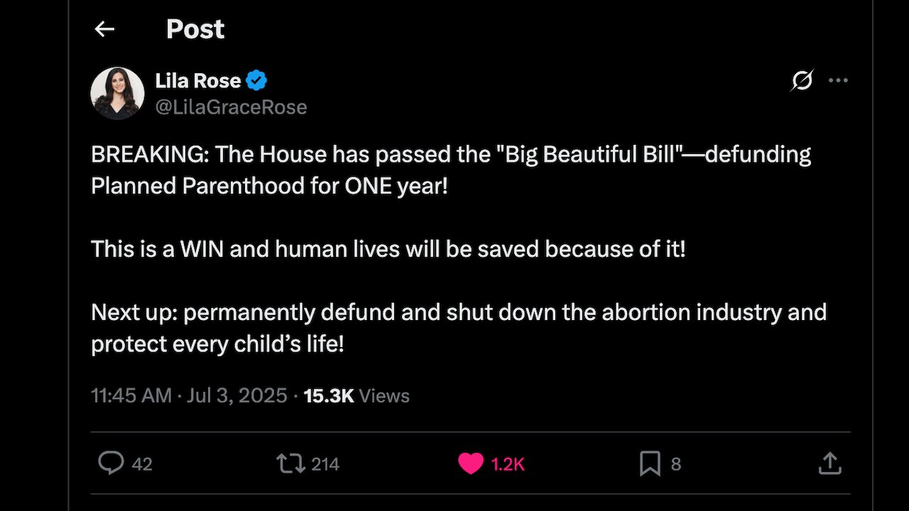 Lila Rose reacts to the passage of the Big Beautiful Bill