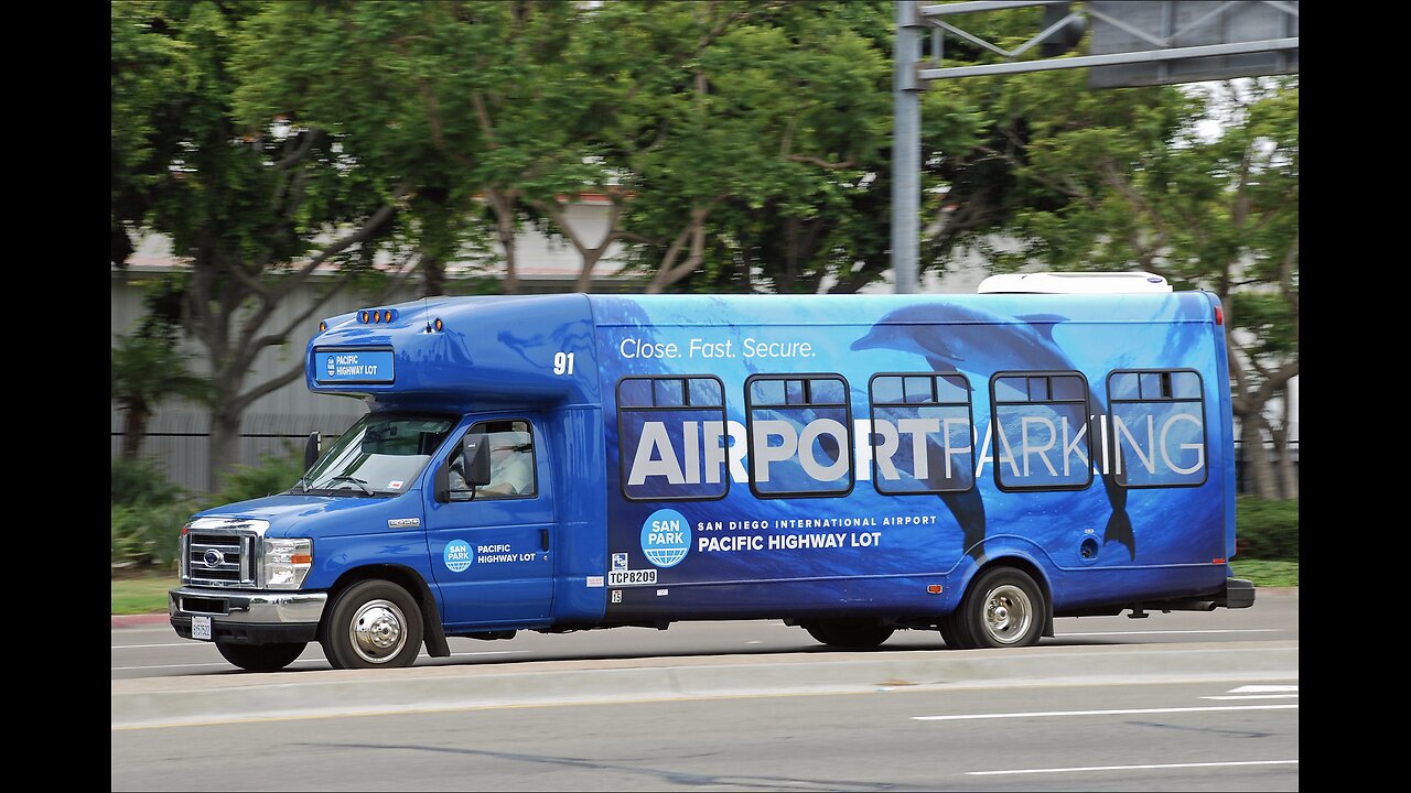 SanPark Bus San Diego Airport parking shuttle bus on Harbor Drive.