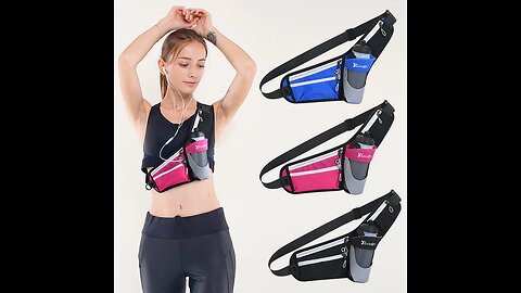Running Belt Waist Pack, with Earphone Port & Bottle Holder, for Running, Hiking, Fitness