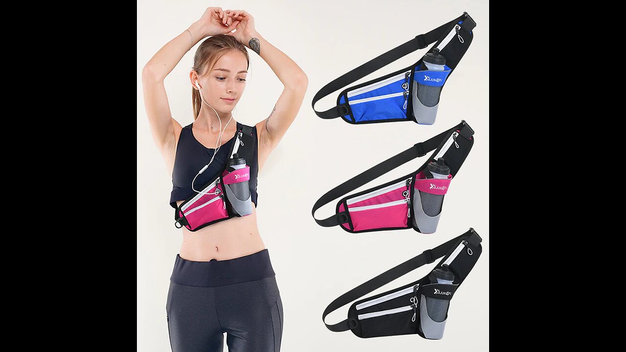 Running Belt Waist Pack, with Earphone Port & Bottle Holder, for Running, Hiking, Fitness