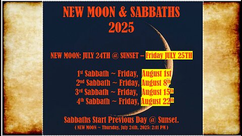 NEW MOON & SABBATHS AUGUST 2025