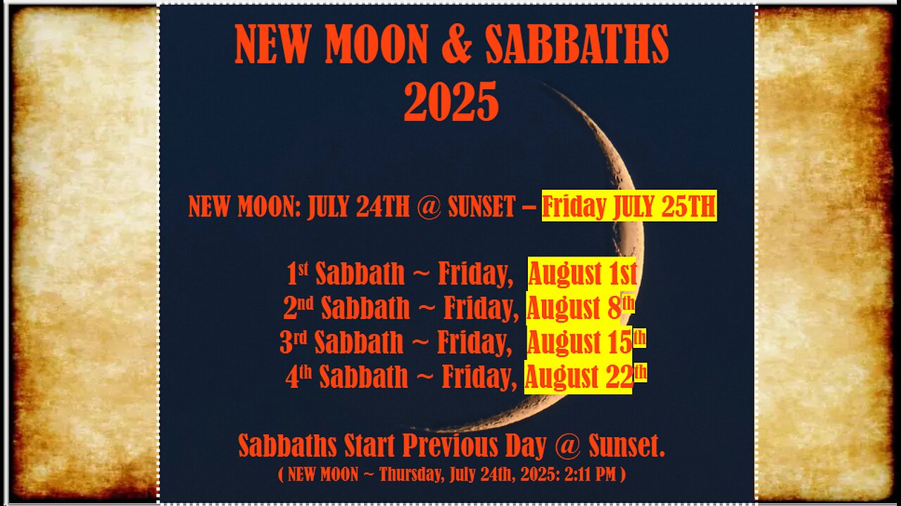 NEW MOON & SABBATHS AUGUST 2025